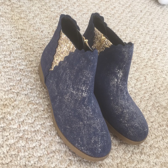 Lands End Kids Blue and Gold Booties - Picture 1 of 3